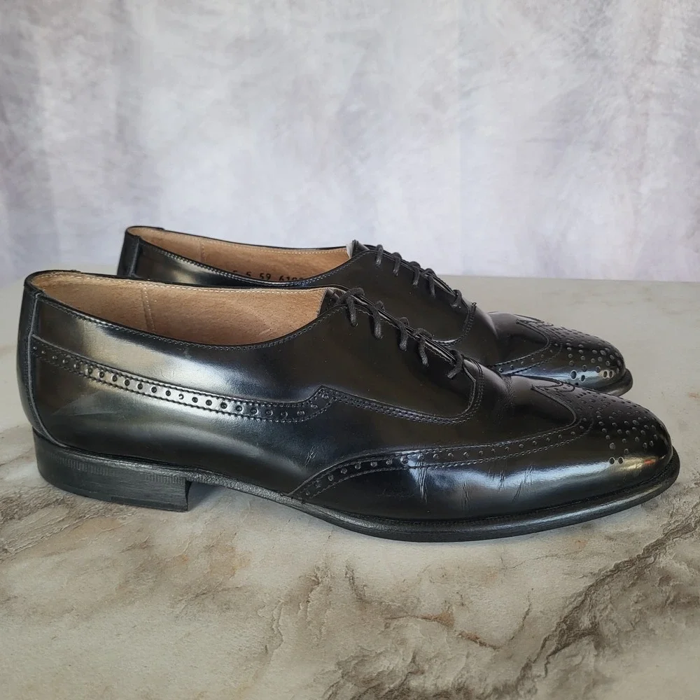 Johnston Murphy Italy Wingtip Oxfords Black Men's Size 8 M